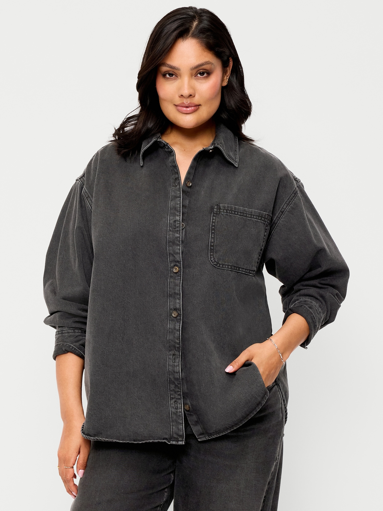Oversized Boyfriend Button-Down Jean Shirt