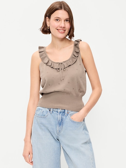 Image number 1 showing, SoSoft Cotton Tie-Front Pointelle Tank Top