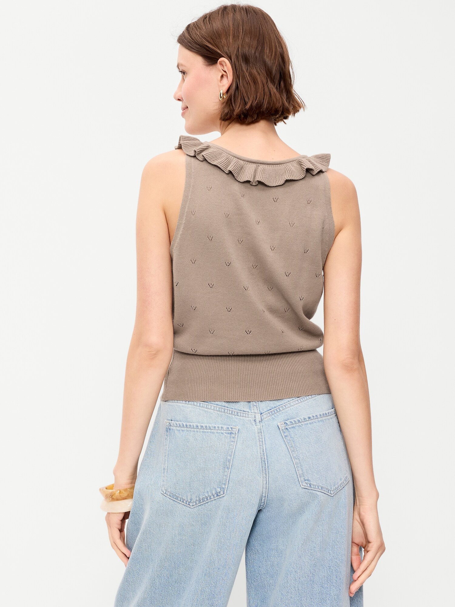 Женский топ Old Navy SoSoft Cotton Tie-Front Pointelle Tank Top, цвет: Шоколадный — фото 2