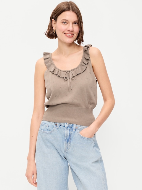 SoSoft Cotton Tie-Front Pointelle Tank Top