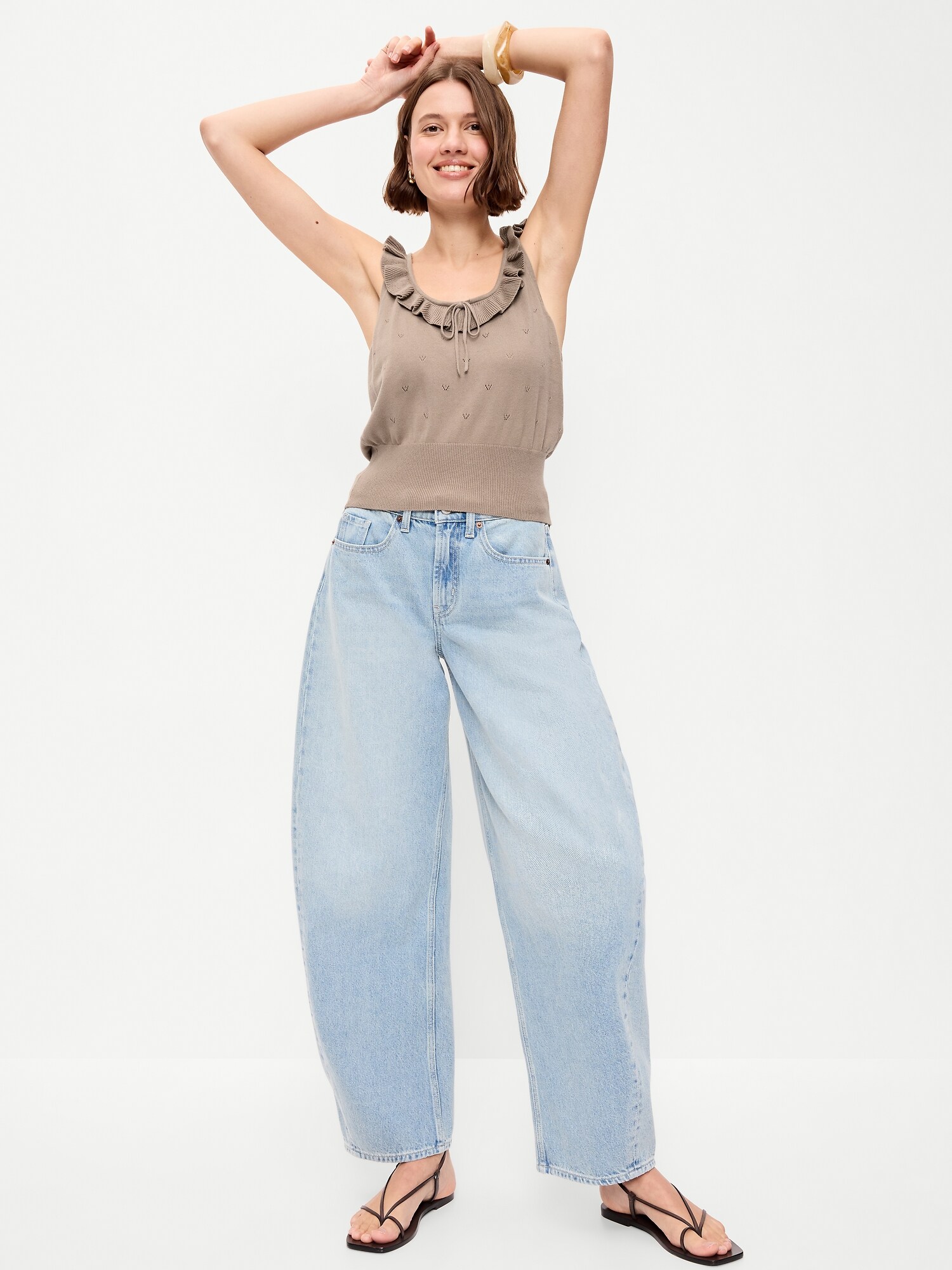 Женский топ Old Navy SoSoft Cotton Tie-Front Pointelle Tank Top, цвет: Шоколадный — фото 3