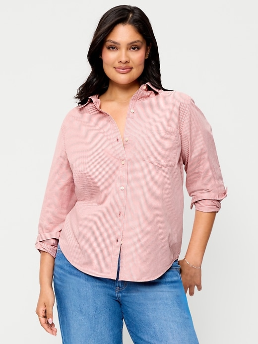 old navy dress shirts Women's Cropped Button-Down Shirt - Red over stripes slim fit hits high on hip models are approx Old Navy Men's Stylist Slim-Fit
