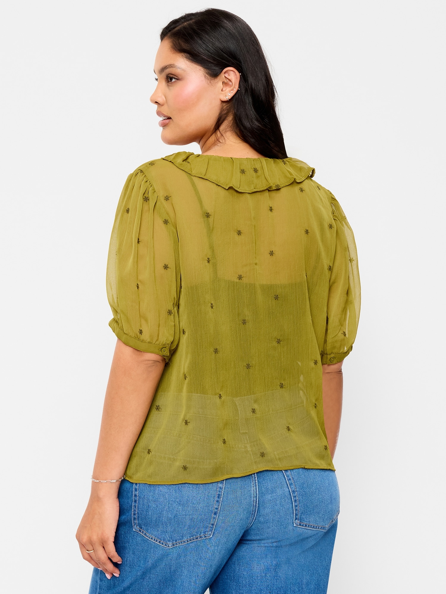 Short-Sleeve Embroidered Chiffon Top
