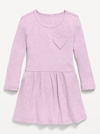 Image number 2 showing, Long-Sleeve Ribbed Heart Pocket Dress for Toddler Girls
