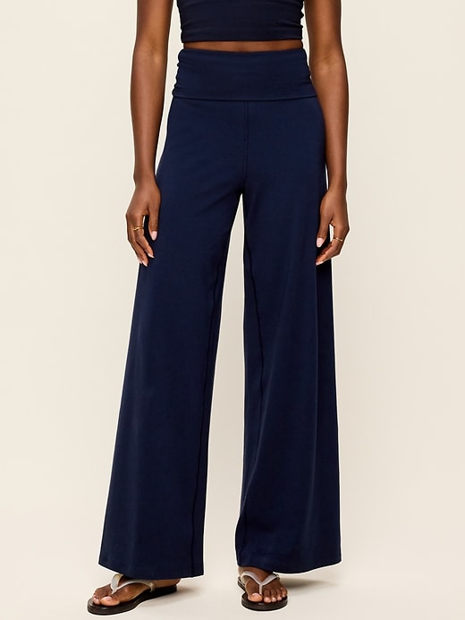 Image number 1 showing, High-Waisted PowerChill Fold-Over Wide-Leg Pants