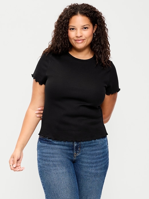Image number 8 showing, Fitted Waffle-Knit Cropped T-Shirt