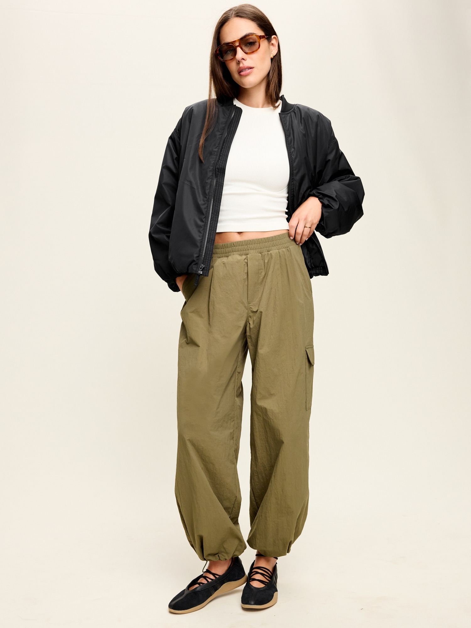 Water-Resistant Oversized Bubble-Hem Zip Bomber Jacket