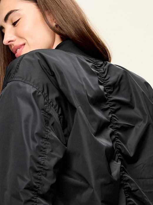 Image number 4 showing, Water-Resistant Oversized Bubble-Hem Zip Bomber Jacket
