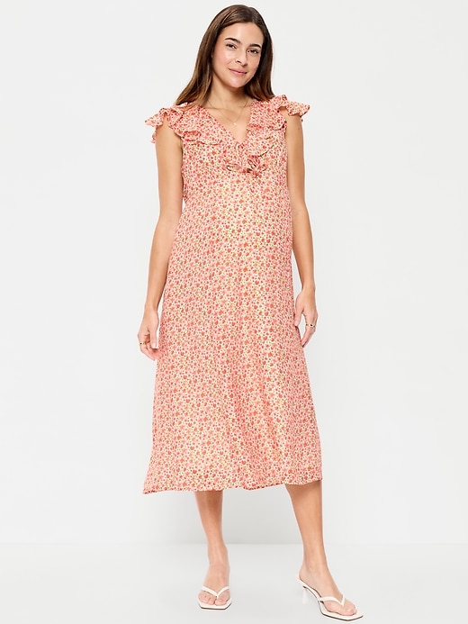Image number 1 showing, Maternity Ruffle-Sleeve Midi Dress