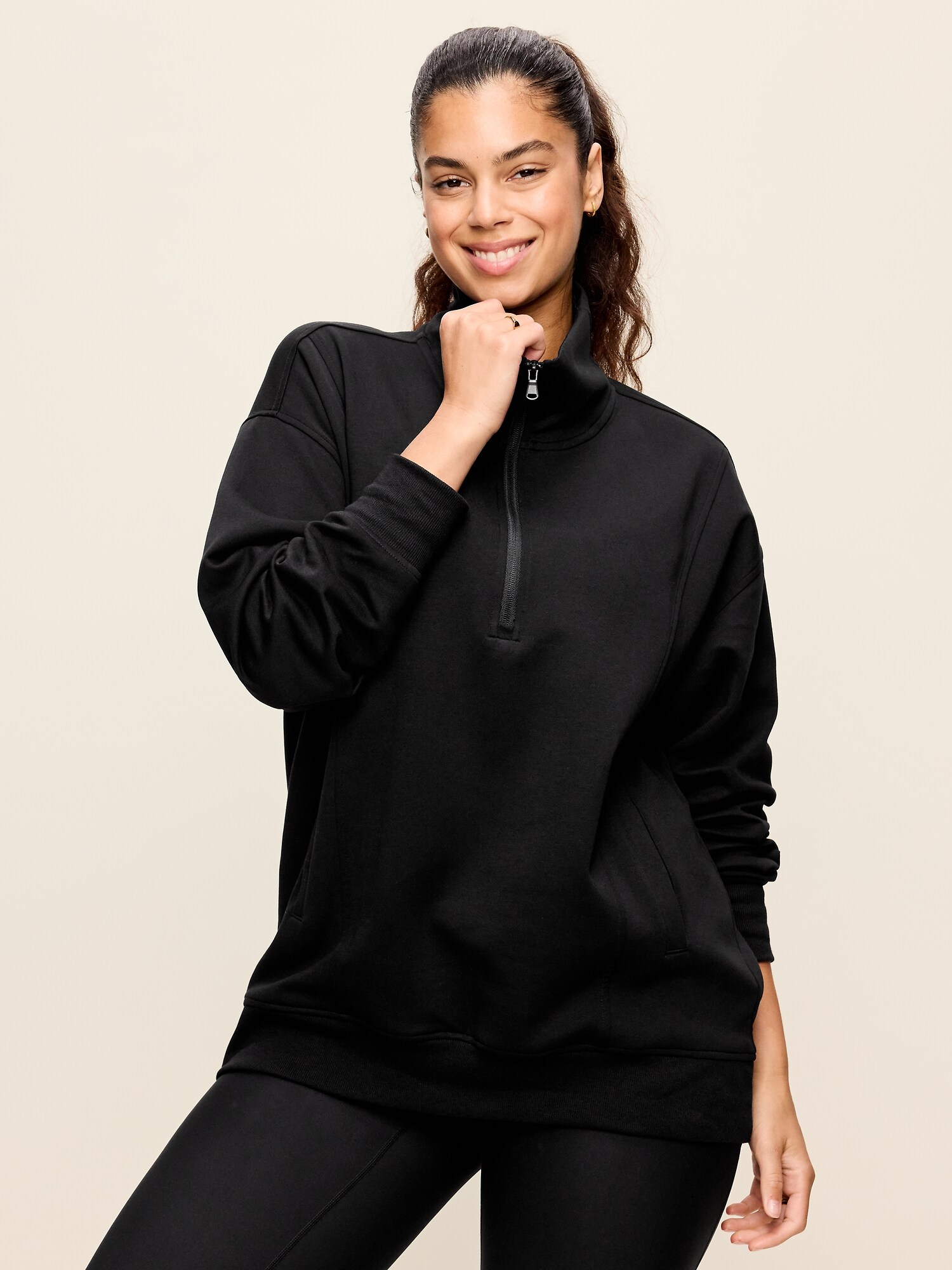 Женский свитшот Old Navy Dynamic Fleece Half-Zip Tunic, цвет: Чёрный — фото 5