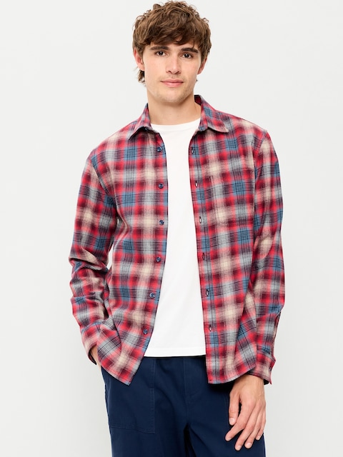 Relaxed Long-Sleeve Plaid Flannel Pocket Shirt