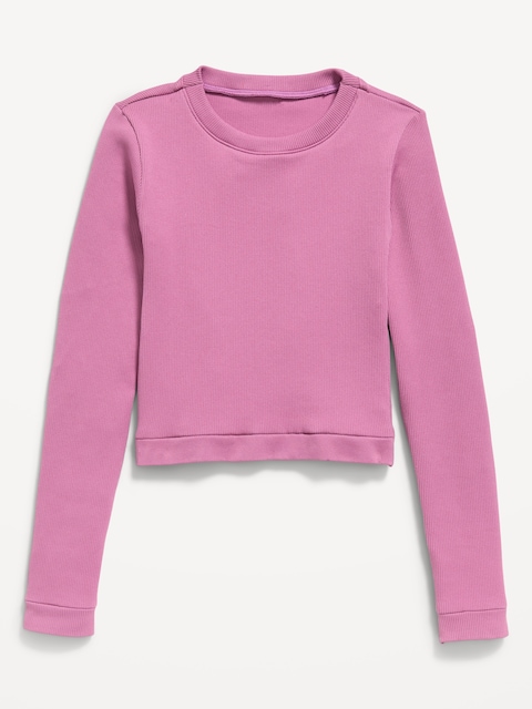 Fitted Long-Sleeve Seamless Ribbed Performance Top for Girls