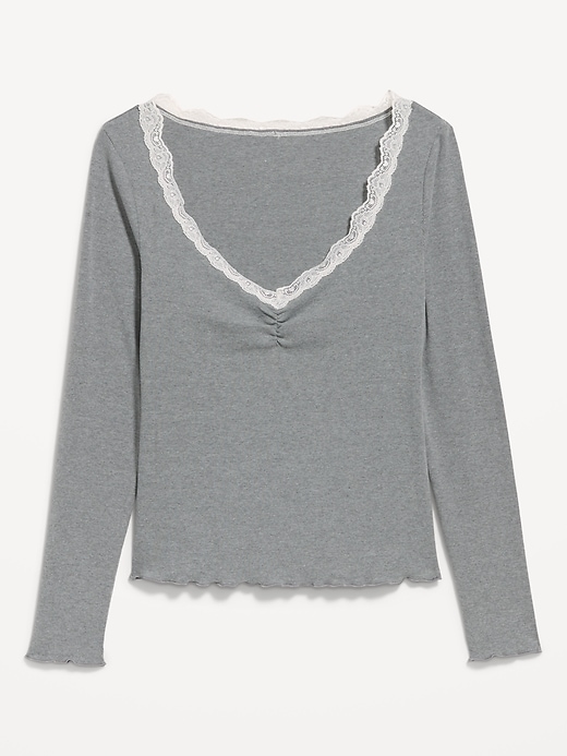 Long-Sleeve Lace Trim T-Shirt | Old Navy