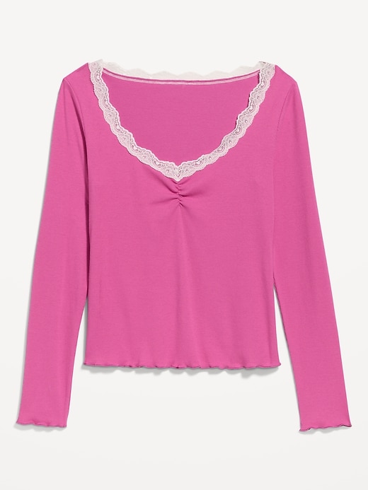 Long-Sleeve Lace Trim T-Shirt | Old Navy