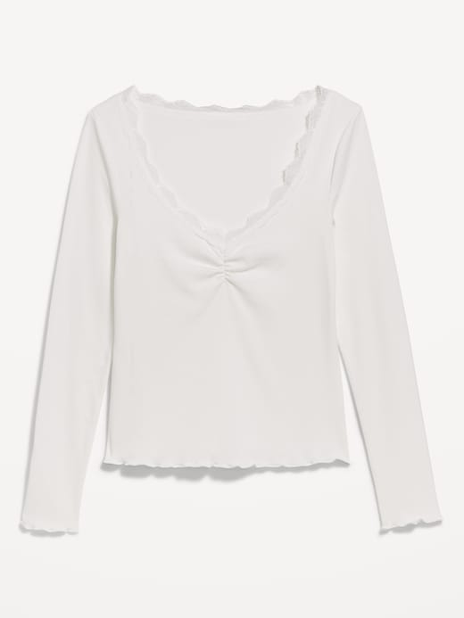 Long-Sleeve Lace Trim T-Shirt | Old Navy
