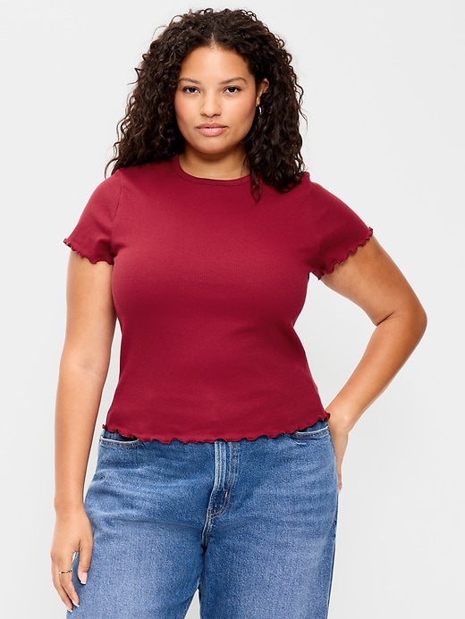 Image number 6 showing, Fitted Waffle-Knit Cropped T-Shirt