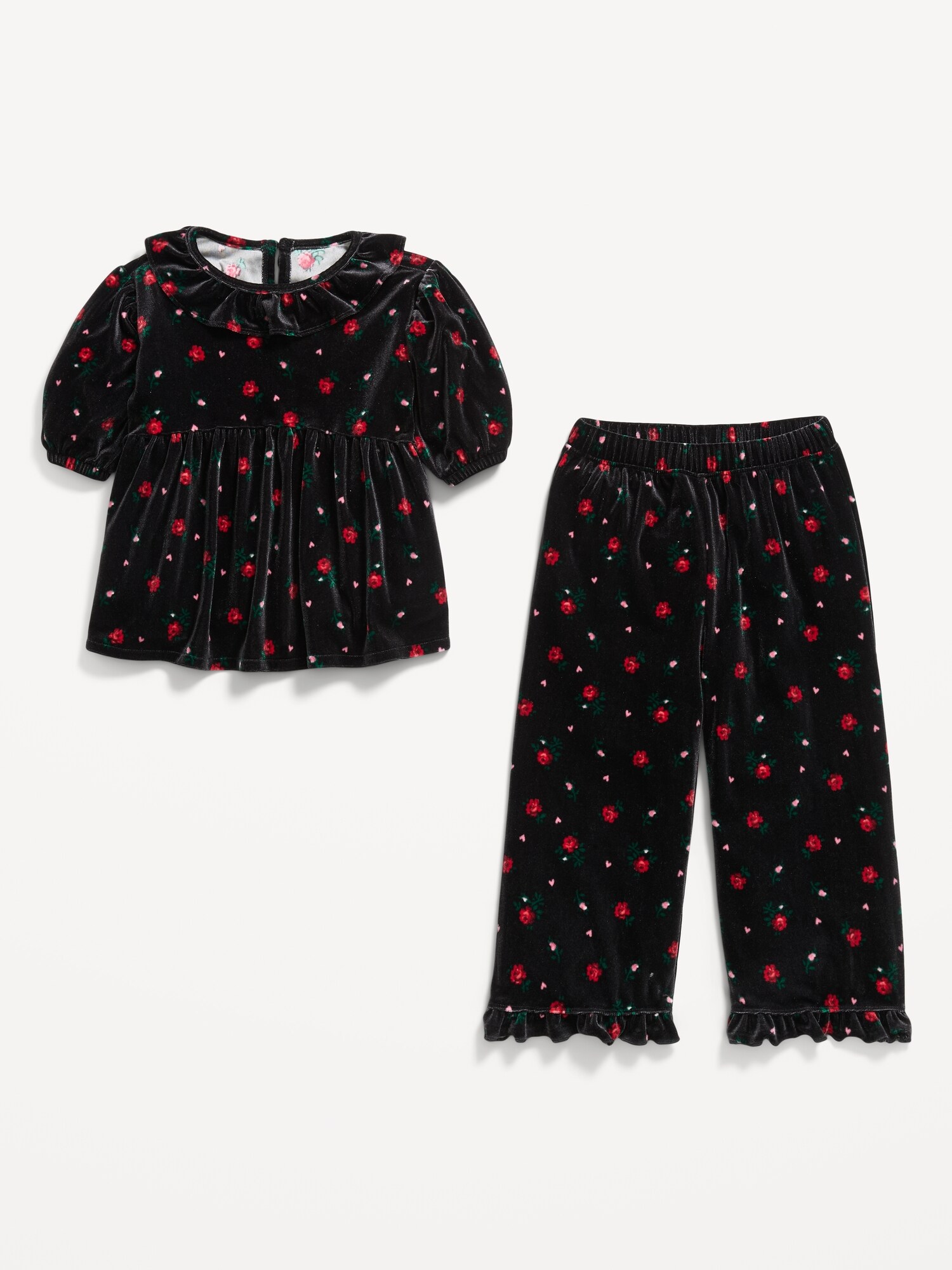 Детский комплект Old Navy: бархатный топ с принтом и брюки для девочек-малышей, цвет: Чёрный с принтом — фото 2