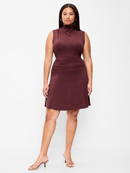 Image number 8 showing, Gathered Mock-Neck Drop-Waist Mini Dress