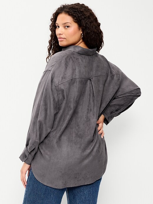 Image number 8 showing, Oversized Faux-Suede Button-Down Boyfriend Shirt