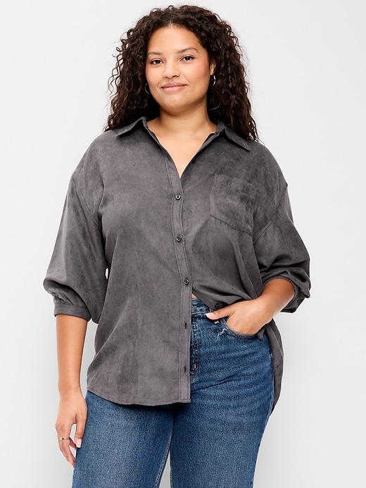 Image number 7 showing, Oversized Faux-Suede Button-Down Boyfriend Shirt