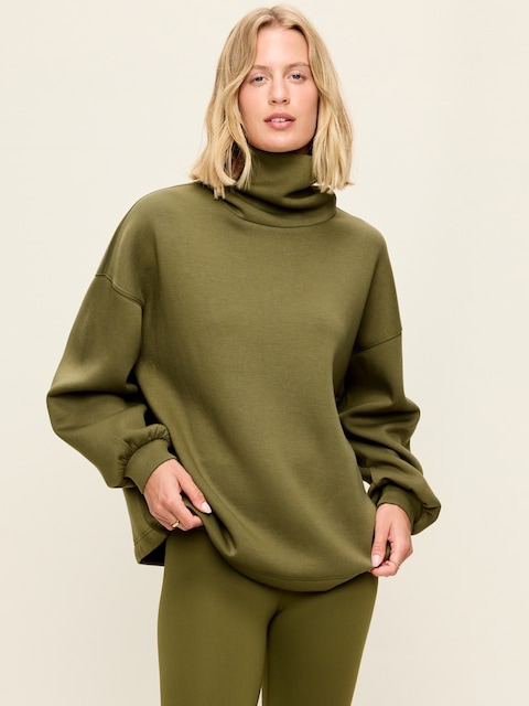 Oversized Bounce Fleece Funnel-Neck Tunic