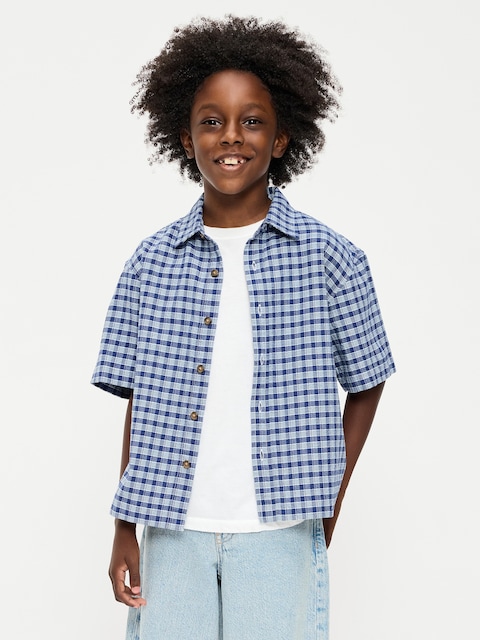 Short-Sleeve Boxy Cropped Textured Shirt for Boys