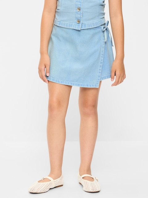 Wrap-Front Denim Skort for Girls