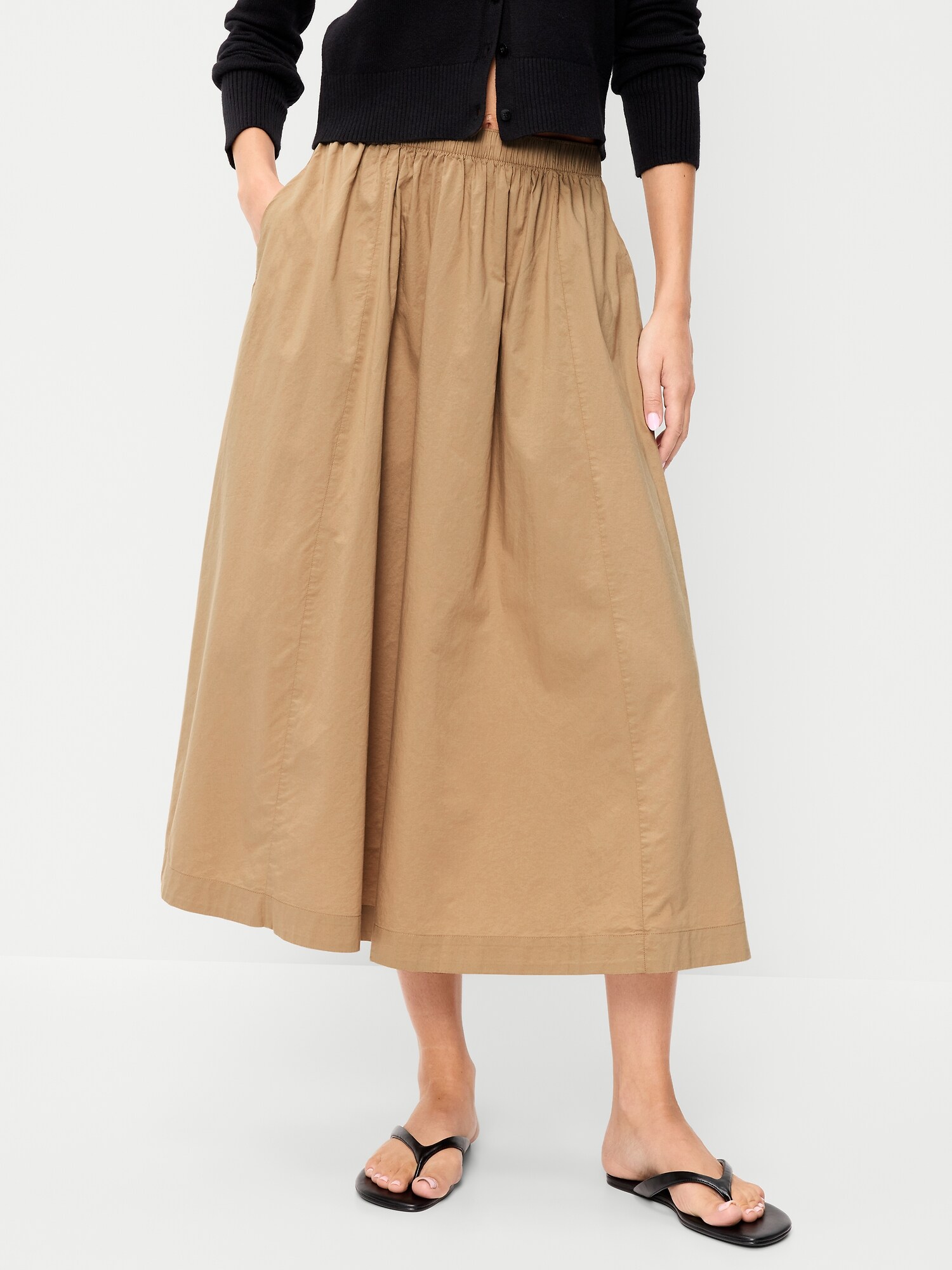 Женская юбка Old Navy Poplin Midi, цвет: Хаки — фото 2