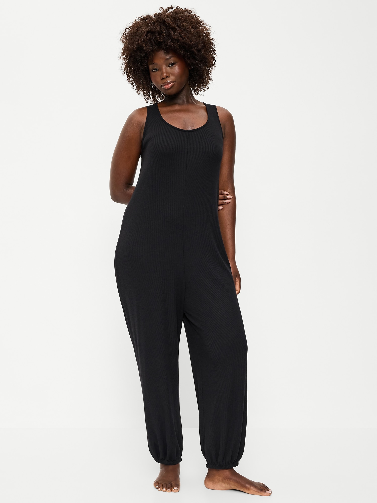 Waffle-Knit Harem-Leg Pajama Jumpsuit