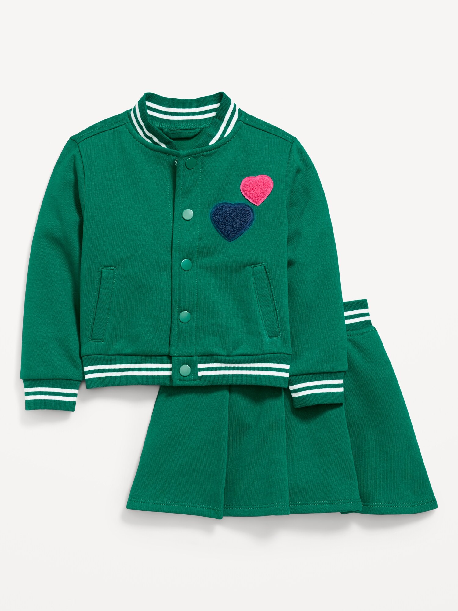 Детский комплект Old Navy: флисовый бомбер и плиссированная юбка для девочек-малышей, цвет: Rainforest Jewel — фото 2