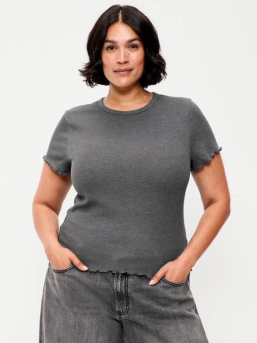 Image number 6 showing, Fitted Waffle-Knit Cropped T-Shirt