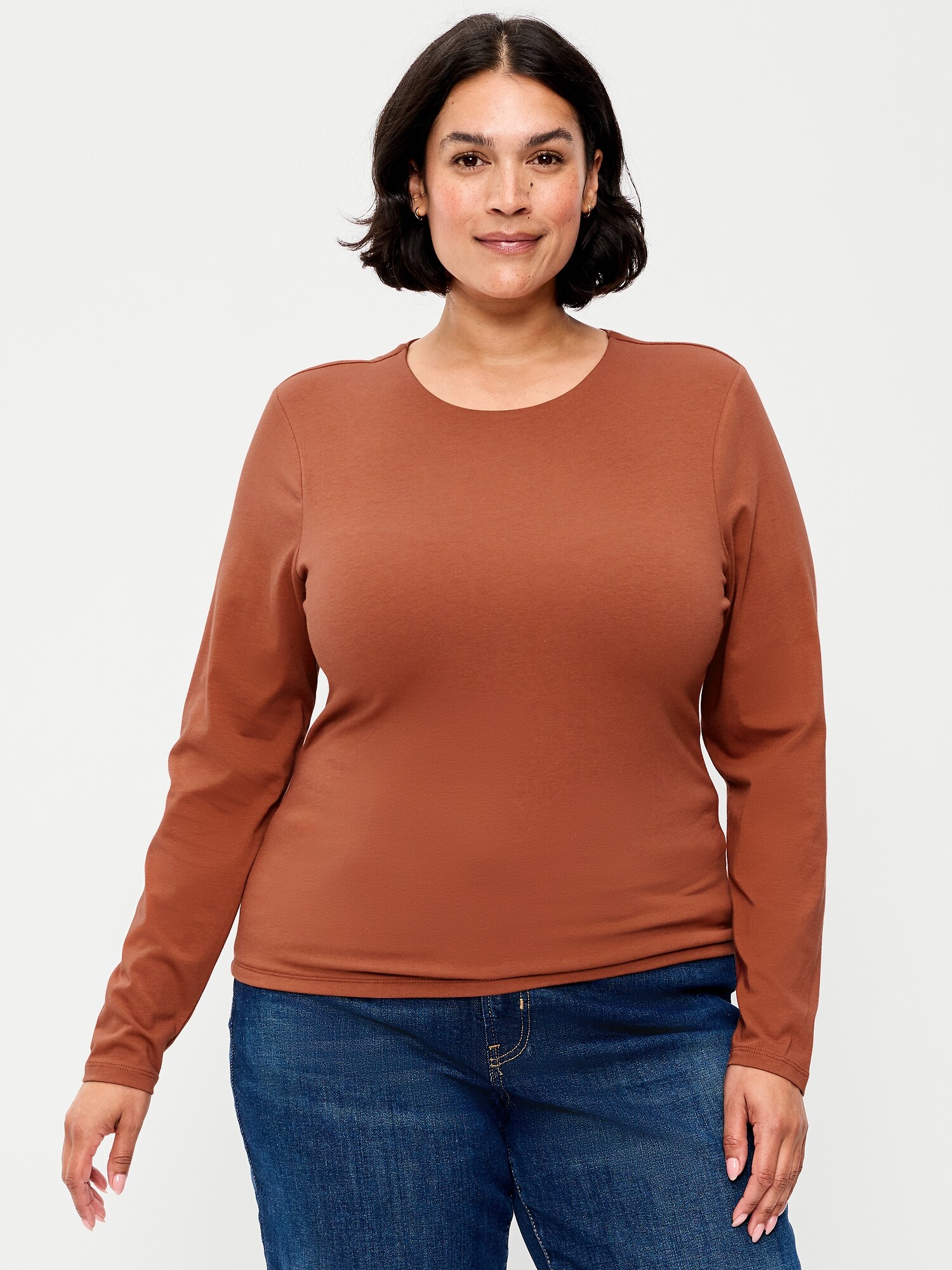 Женский топ Old Navy Hug Double-Layer Crew-Neck Long-Sleeve Top, цвет: Коричный — фото 6