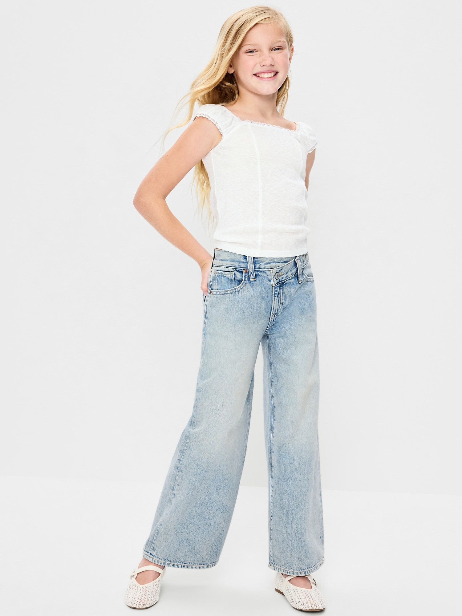 Super Baggy Crossover Wide-Leg Jeans for Girls
