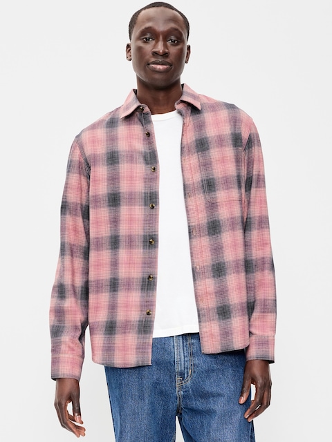 Relaxed Long-Sleeve Plaid Flannel Pocket Shirt
