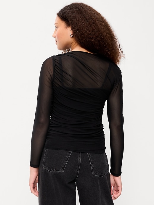 Image number 2 showing, Long-Sleeve Draped Mesh Top