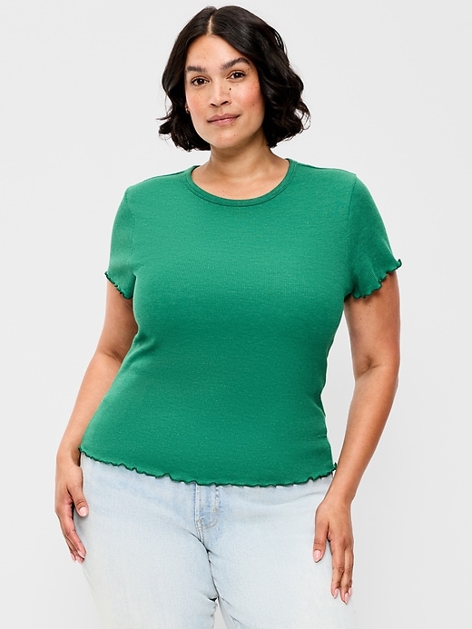 Image number 4 showing, Fitted Waffle-Knit Cropped T-Shirt