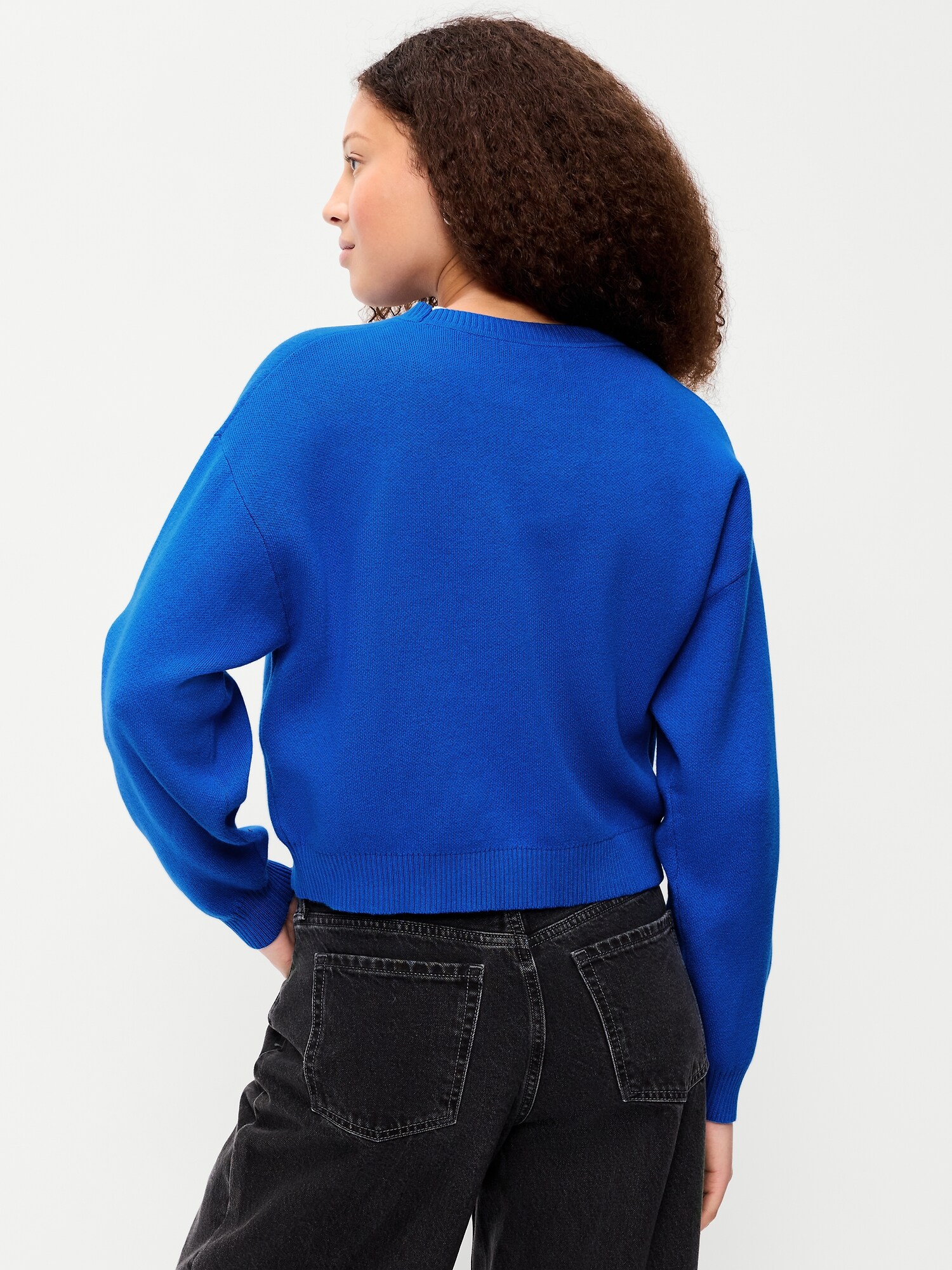 Женский свитер Old Navy Cotton-Blend Crew-Neck Cropped Sweater, цвет: Синий — фото 2