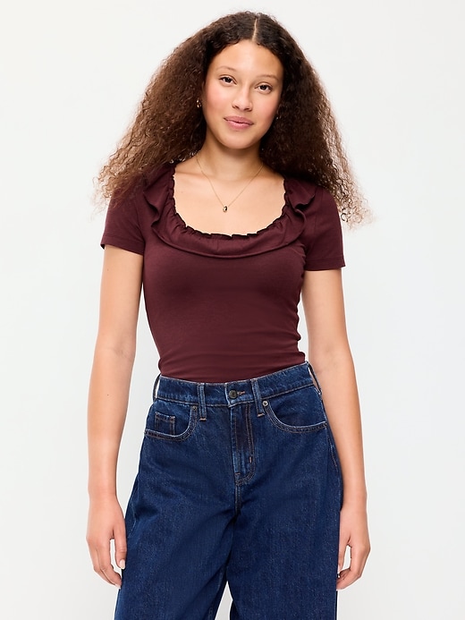 Image number 1 showing, Lettuce-Edge Scoop-Neck Top