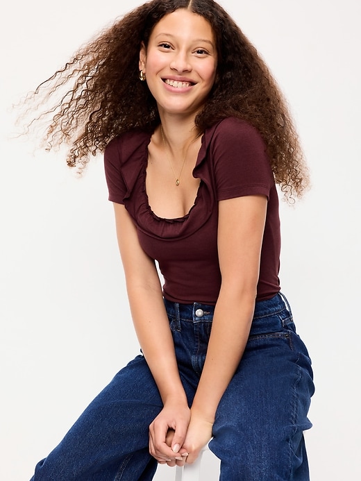 Image number 3 showing, Lettuce-Edge Scoop-Neck Top