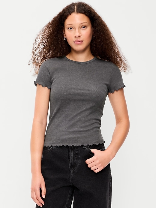 Image number 1 showing, Fitted Waffle-Knit Cropped T-Shirt