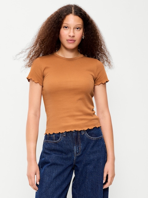 Fitted Waffle-Knit Cropped T-Shirt