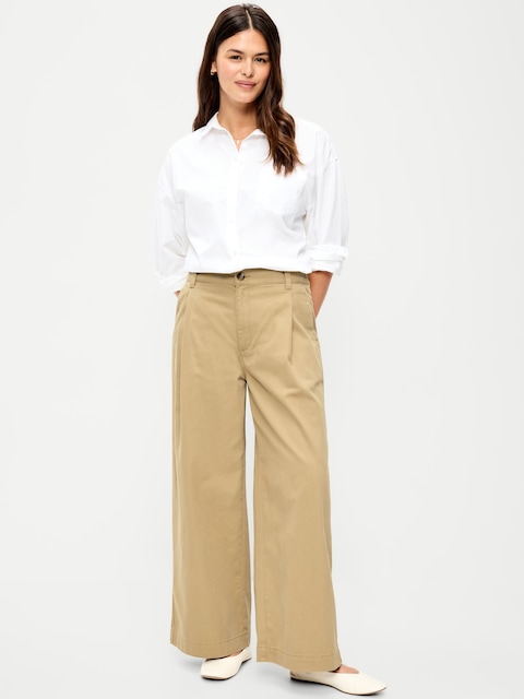 Mid-Rise Pleated Wide-Leg Pants
