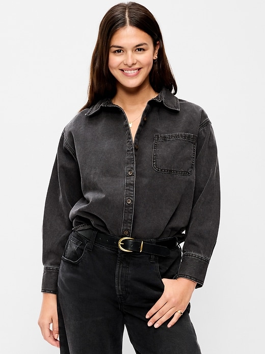 Image number 1 showing, Oversized Boyfriend Button-Down Jean Shirt