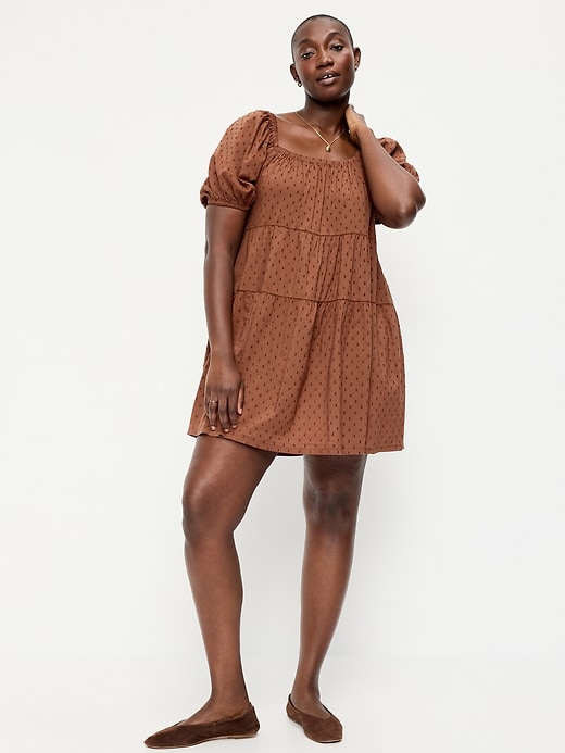 Image number 1 showing, Puff-Sleeve Swing Mini Dress