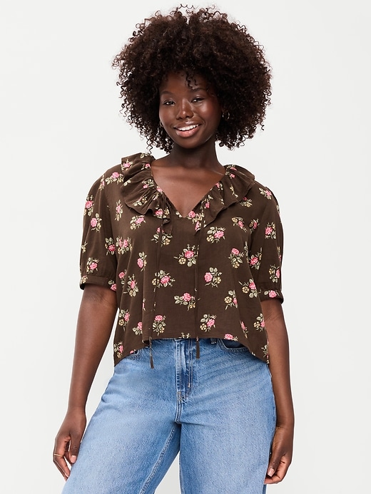 Image number 1 showing, Ruffle Collar Tie-Front Top
