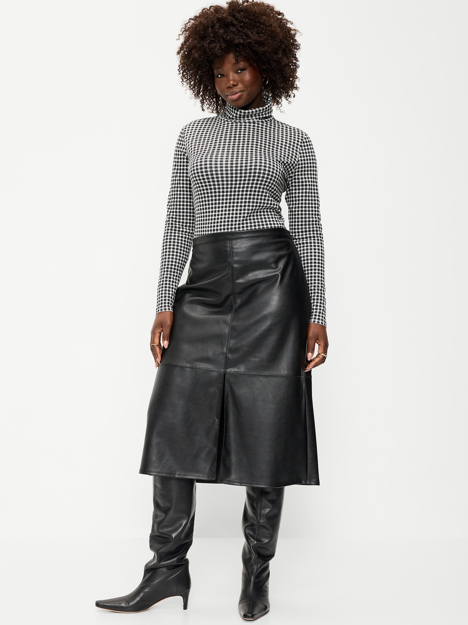 Faux-Leather Pencil Midi Skirt