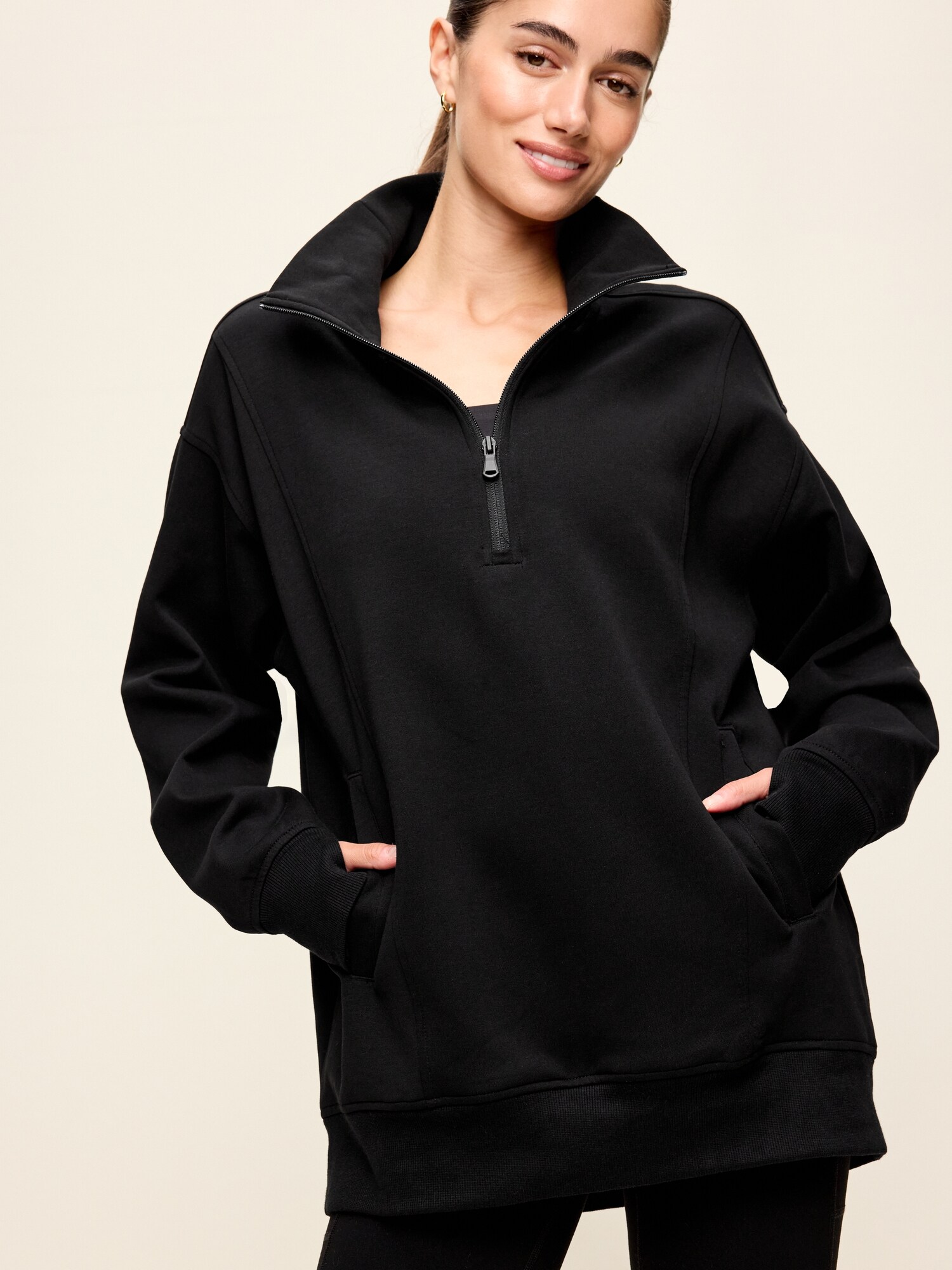 Женский свитшот Old Navy Dynamic Fleece Half-Zip Tunic, цвет: Чёрный — фото 4