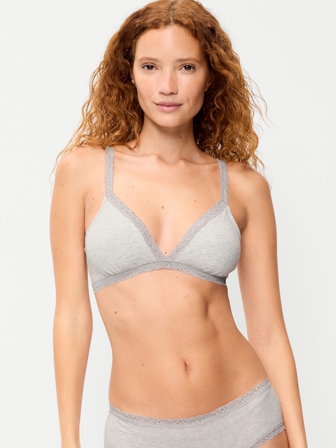 Lace-Trim Cotton Triangle Bralette