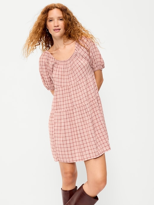 Image number 3 showing, Puff-Sleeve Smocked Mini Swing Dress