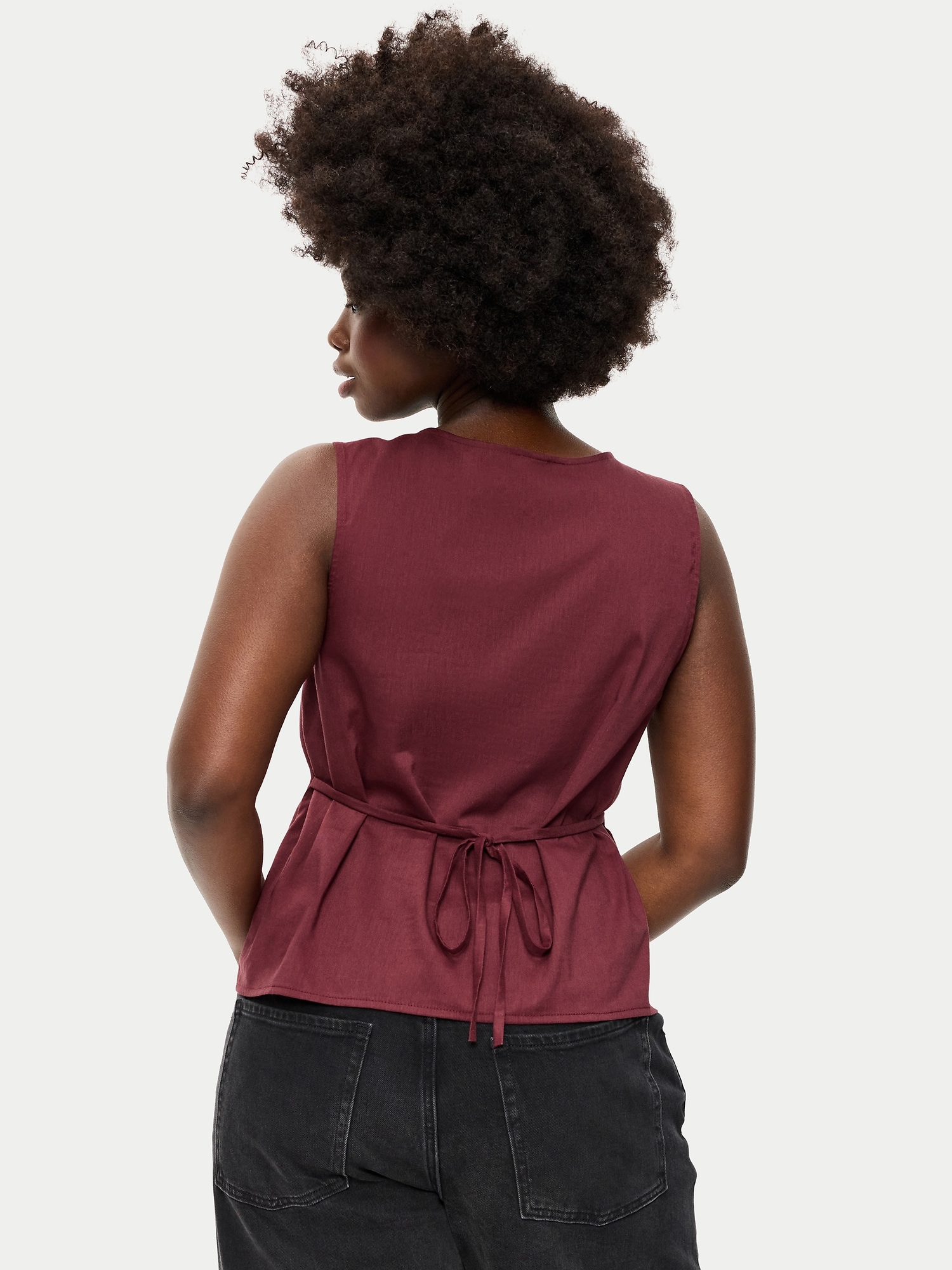 Sleeveless V-Neck Tie-Back Top